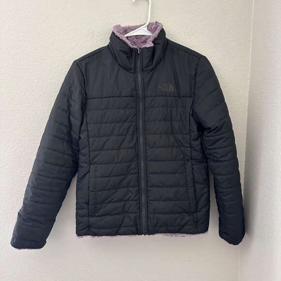 The North Face Reversible Mossbud Swirl Fleece Jacket Full Zip Black Violet Sz L